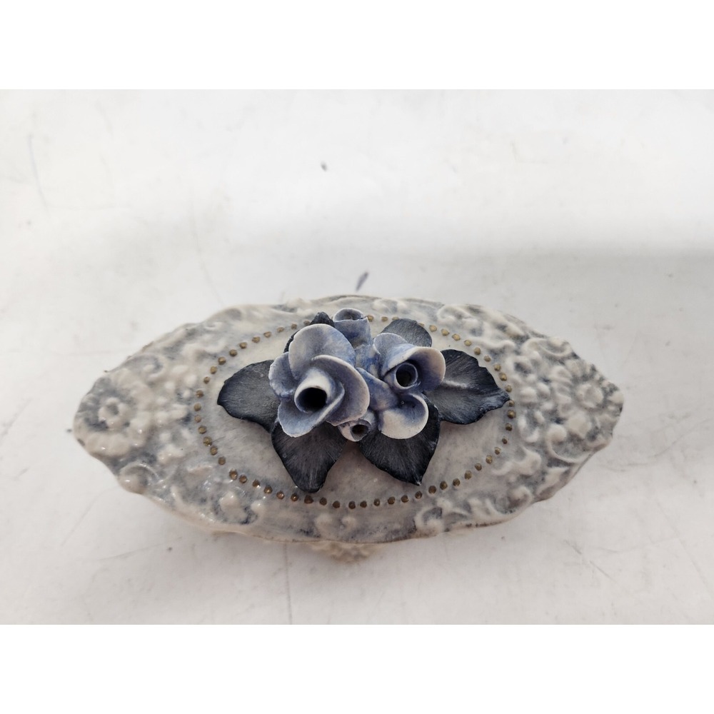 Antique Corday White Porcelain Oval Trinket Box 3D Floral Lid Victorian Rare - Picture 2 of 12